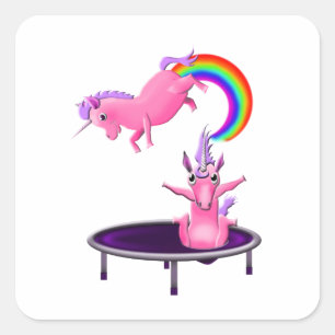 trampolining unicorn vierkante sticker