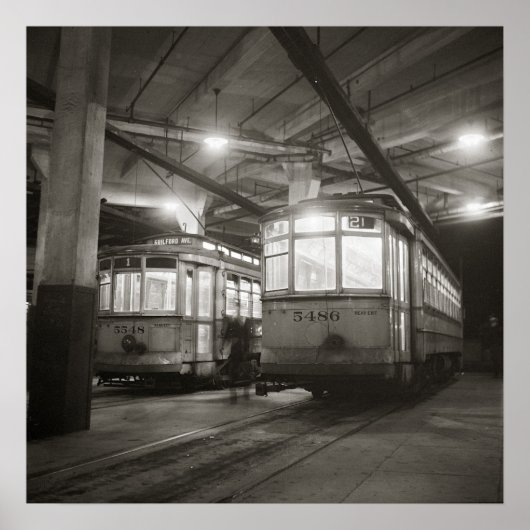 Trams bij het station, 1943. Oude foto Poster (Voorkant)