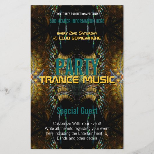 Trance Fractal Gold Feathers Party Flyer (Voorkant)