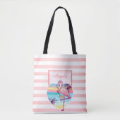 Trandy Striped, Flamingo, Cocktail - Personalized Tote Bag (Voorkant)