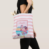 Trandy Striped, Flamingo, Cocktail - Personalized Tote Bag (Dichtbij)