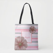 Trandy Striped, Flowers - Personalized Tote Bag (Voorkant)