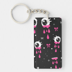 Tranende Oogbal Sleutelhanger Zwart Fuchsia Strikk