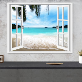 Tranquil 3D Zee en Uitzicht van het Beach venster Poster