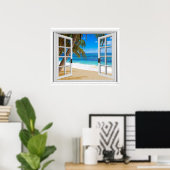 Tranquil Beach Ocean Fake Window Uitzicht Poster (Thuiskantoor)
