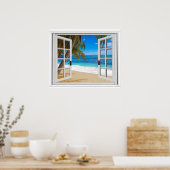 Tranquil Beach Ocean Fake Window Uitzicht Poster (Keuken)