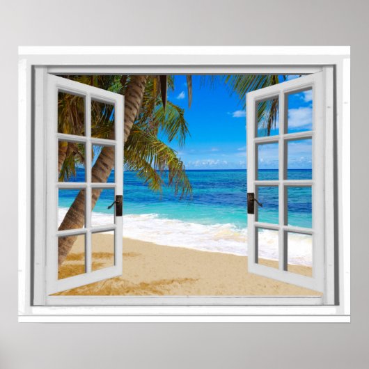 Tranquil Beach Ocean Fake Window Uitzicht Poster (Voorkant)