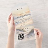 Tranquil Beach Sunset Boho Destination Wedding All In One Uitnodiging (Afscheurbaar)