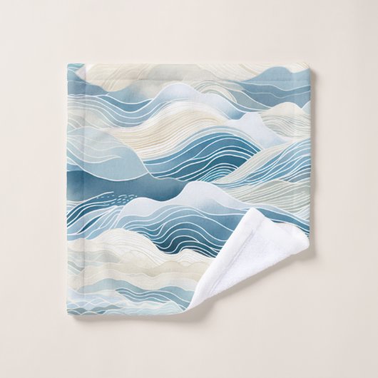 Tranquil blauw en wit golfpatroon bad handdoek (Wasdoekje)