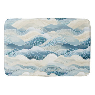 Tranquil blauw en wit golfpatroon badmat