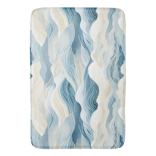 Tranquil blauw en wit golfpatroon badmat (Voorkant Verticaal)