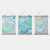 Tranquil Bleek Blauw en Groene Vloeiende Kunst Hangend Wandkleed (Driedubbel)