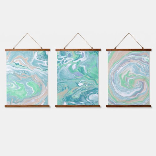 Tranquil Bleek Blauw en Groene Vloeiende Kunst Hangend Wandkleed (Driedubbel)