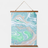 Tranquil Bleek Blauw en Groene Vloeiende Kunst Hangend Wandkleed (Voorkant)
