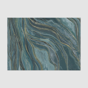 Tranquil Blue Gold Abstracte Waterverf Wedding Tissuepapier