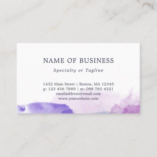 Tranquil Blue Paarse Waterverf Visitekaartje (Achterkant)