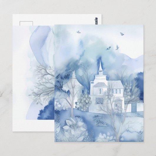 Tranquil Blue Village – Boho Landscape Briefkaart (Voorkant / Achterkant)