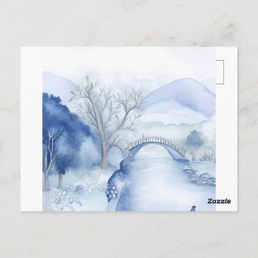 Tranquil Blue Village – Boho Landscape Briefkaart (Achterkant)