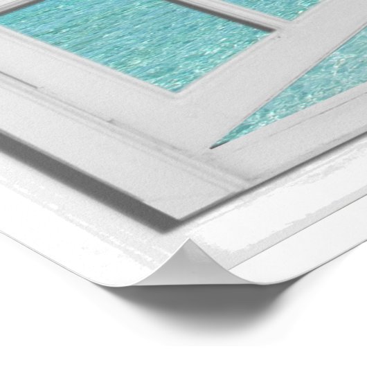 Tranquil Boardwalk Pier Ocean Fake Window Uitzicht Poster (Hoek)