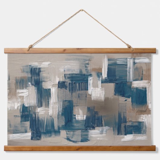Tranquil Bruin Blauw Hedendaagse Brushstrokes Art Hangend Wandkleed (Voorkant)