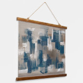 Tranquil Bruin Blauw Hedendaagse Brushstrokes Art Hangend Wandkleed (Gebogen)