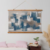 Tranquil Bruin Blauw Hedendaagse Brushstrokes Art Hangend Wandkleed (Slaapkamer)