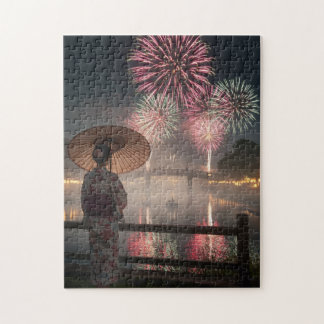 Tranquil Colors – A Yukata Girl and Fireworks Legpuzzel