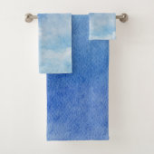 Tranquil Custom Sky Dreams Waterverf Blauw & Wit Bad Handdoek (Insitu)