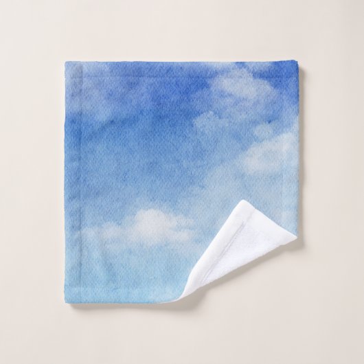 Tranquil Custom Sky Dreams Waterverf Blauw & Wit Bad Handdoek (Wasdoekje)