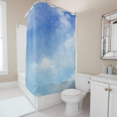 Tranquil Custom Sky Dreams Waterverf Blauw & Wit Douchegordijn (In situ)