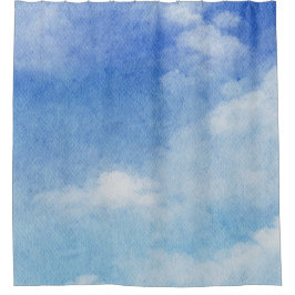 Tranquil Custom Sky Dreams Waterverf Blauw & Wit Douchegordijn