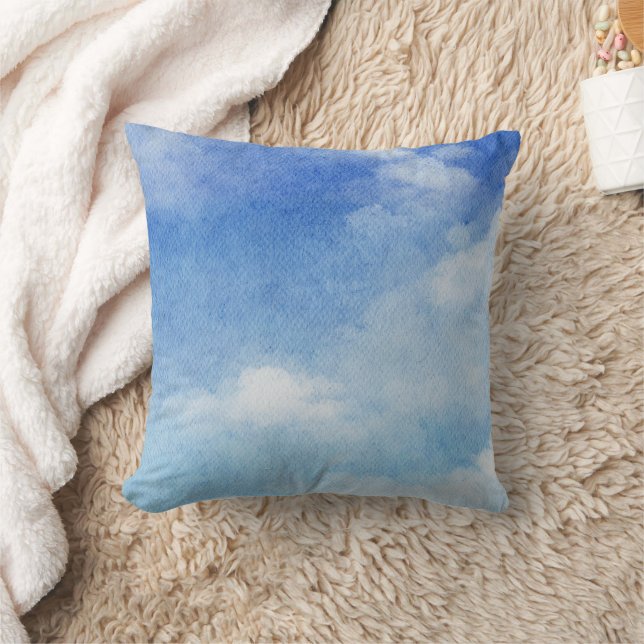 Tranquil Custom Sky Dreams Waterverf Blauw & Wit Kussen (Deken)