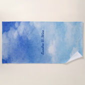 Tranquil Custom Sky Dreams Waterverf Blauw & Wit Strandlaken (Voorkant)