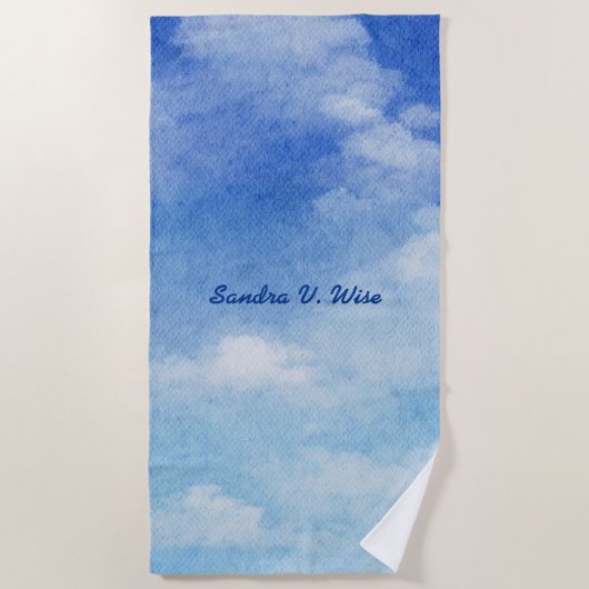 Tranquil Custom Sky Dreams Waterverf Blauw & Wit Strandlaken (Voorkant)