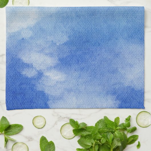 Tranquil Custom Sky Dreams Waterverf Blauw & Wit Theedoek (Gevouwen)