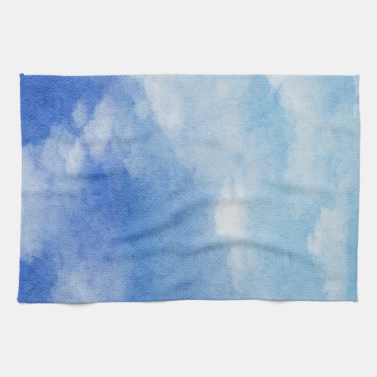 Tranquil Custom Sky Dreams Waterverf Blauw & Wit Theedoek (Horizontaal)