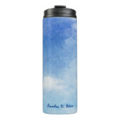 Tranquil Custom Sky Dreams Waterverf Blauw & Wit Thermosbeker (Voorkant)