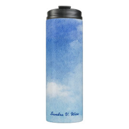 Tranquil Custom Sky Dreams Waterverf Blauw & Wit Thermosbeker