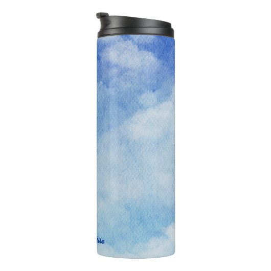 Tranquil Custom Sky Dreams Waterverf Blauw & Wit Thermosbeker (Geroteerd rechts)