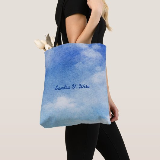 Tranquil Custom Sky Dreams Waterverf Blauw & Wit Tote Bag (Dichtbij)