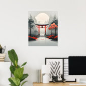 Tranquil Dawn: Een sereen Japans landschap Poster (Thuiskantoor)