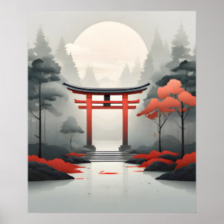 Tranquil Dawn: Een sereen Japans landschap Poster