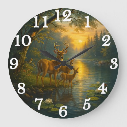 Tranquil deer family in sunlit forest grote klok (Voorkant)