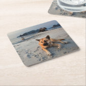 Tranquil Dog op strand Kartonnen Onderzetters (Schuin)