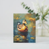 Tranquil Duck Op Een Vijver Artistiek Schilderij Briefkaart (Staand voorkant)