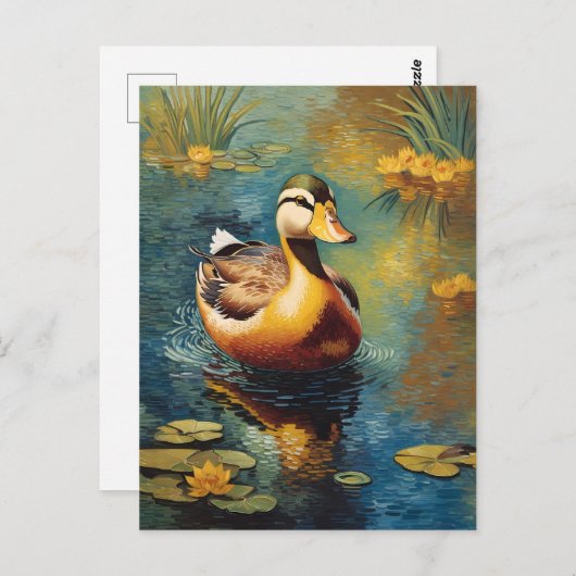 Tranquil Duck Op Een Vijver Artistiek Schilderij Briefkaart (Voorkant / Achterkant)
