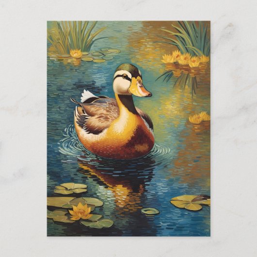 Tranquil Duck Op Een Vijver Artistiek Schilderij Briefkaart (Voorkant)