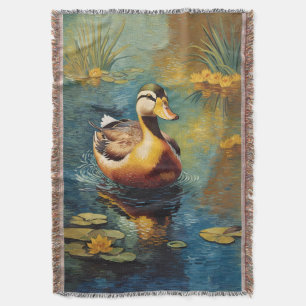 Tranquil Duck Op Een Vijver Artistiek Schilderij Deken