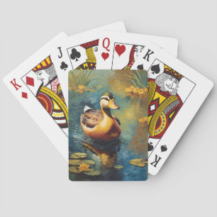 Tranquil Duck Op Een Vijver Artistiek Schilderij Pokerkaarten