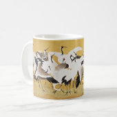 Tranquil Elegance: Japanse kudde kranen Koffiemok (Voorkant links)